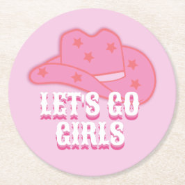 Modern Pink Let's Go Girls Cowboy Hat Rodeo Runder Pappuntersetzer