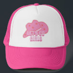 Modern Pink Let's Go Girls Cowboy Hat Rodeo Truckerkappe<br><div class="desc">Moderner rosa Cowboy Hut mit Pachy-Sternen-Design,  perfekt für Ihr Rodeo,  Land und Western wilde West Party mit den Mädchen. Rosa Cowgirl hat Junggeselinnen-Abschied LKW Hut.</div>
