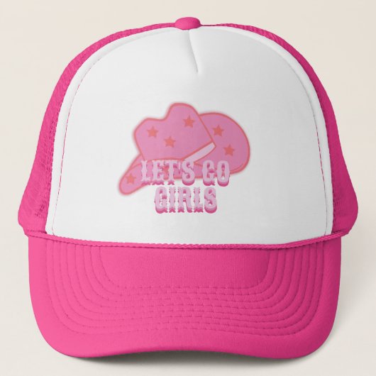 Modern Pink Let's Go Girls Cowboy Hat Rodeo Truckerkappe (Vorderseite)