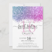 Modern Pink Lila Blue Glitzer Confetti Sweet 16 Einladung (Vorderseite)