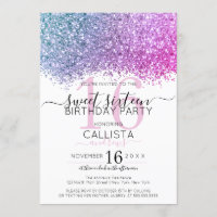 Modern Pink Lila Blue Glitzer Confetti Sweet 16