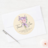 Modern Pink Lila Peony Blume Bouquet Vielen Dank Runder Aufkleber (Umschlag)