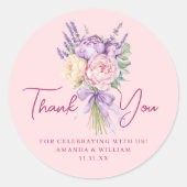 Modern Pink Lila Peony Blume Bouquet Vielen Dank Runder Aufkleber (Vorderseite)