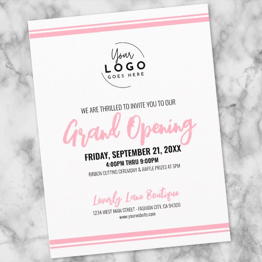 Modern Pink Logo Business Grand Opening Postkarte