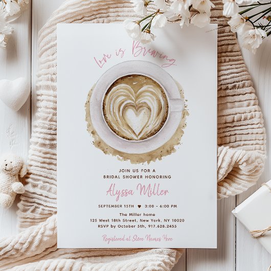 Modern Pink Love Is Brewing Coffee Bridal Shower Einladung