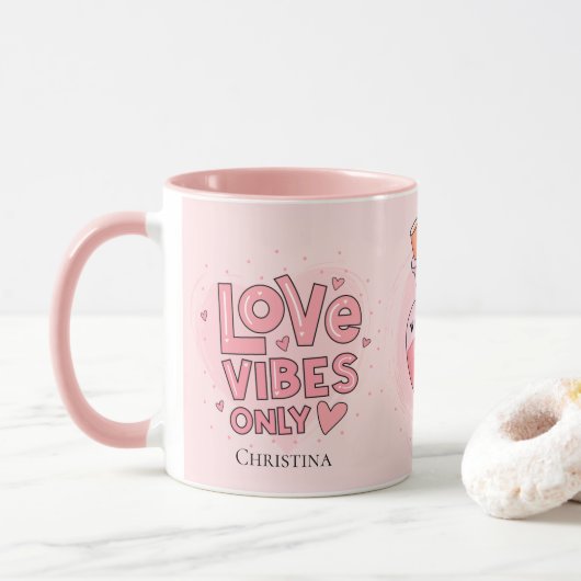 Modern Pink Love Vibes Only Love Position Name   Tasse (Mit Donut)