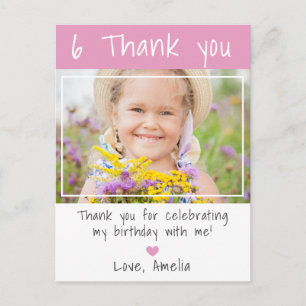 Modern Pink Mädchen Foto Geburtstag Danke Postkarte
