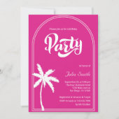 Modern Pink Malibu Girl Birthday Beach Party Einladung (Vorderseite)