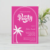 Modern Pink Malibu Girl Birthday Beach Party Einladung (Stehend Vorderseite)