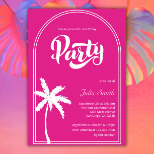 Modern Pink Malibu Girl Birthday Beach Party Einladung
