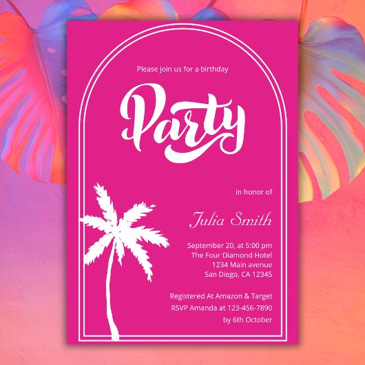 Modern Pink Malibu Girl Birthday Beach Party Einladung