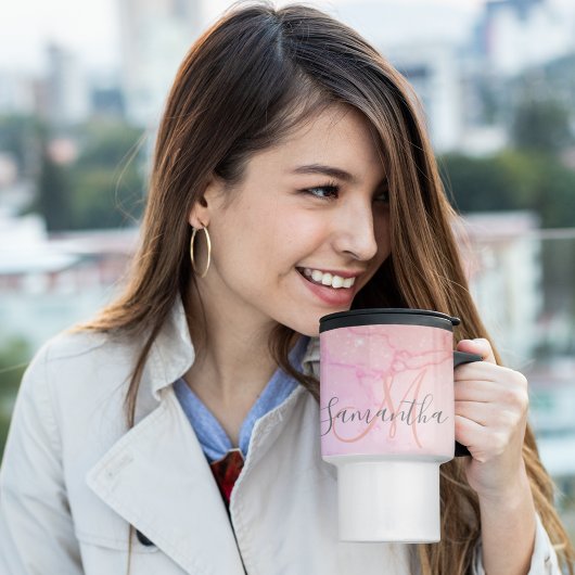 Modern Pink Marble & Glitter Sparkles  Name Reisebecher