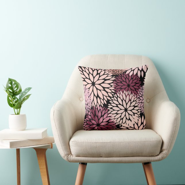 Modern Pink Maroon Dahlia Floral Kissen (Stuhl )