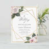 Modern Pink Mauve Rose Floral Gold Frame Wedding I Einladung (Stehend Vorderseite)