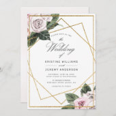 Modern Pink Mauve Rose Floral Gold Frame Wedding I Einladung (Vorne/Hinten)