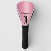 Modern Pink Metallic Look Lady Golfer Custom Name Golf Headcover (Vorderseite)