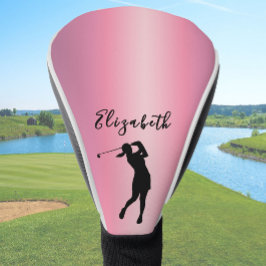 Modern Pink Metallic Look Lady Golfer Custom Name Golf Headcover