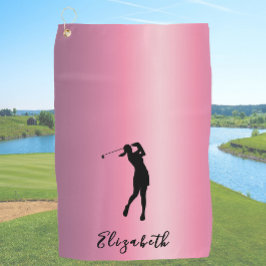 Modern Pink Metallic Look Lady Golfer Custom Name Golfhandtuch