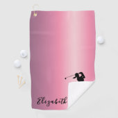 Modern Pink Metallic Look Lady Golfer Custom Name Golfhandtuch (Insitu)