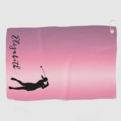 Modern Pink Metallic Look Lady Golfer Custom Name Golfhandtuch (Horizontal)
