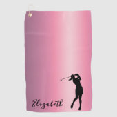 Modern Pink Metallic Look Lady Golfer Custom Name Golfhandtuch (Vorderseite)
