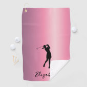 Modern Pink Metallic Look Lady Golfer Custom Name Golfhandtuch (Insitu)