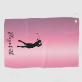 Modern Pink Metallic Look Lady Golfer Custom Name Golfhandtuch (Horizontal)