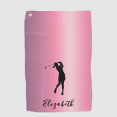 Modern Pink Metallic Look Lady Golfer Custom Name Golfhandtuch (Vorderseite)
