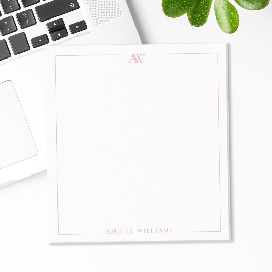 Modern Pink Minimalist Elegant Monogram Notizblock