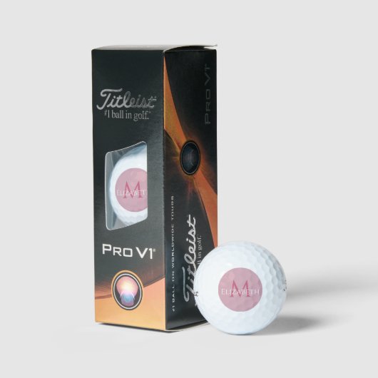 Modern Pink Monogram Personalized Elegant  Golfball (Verpackung)