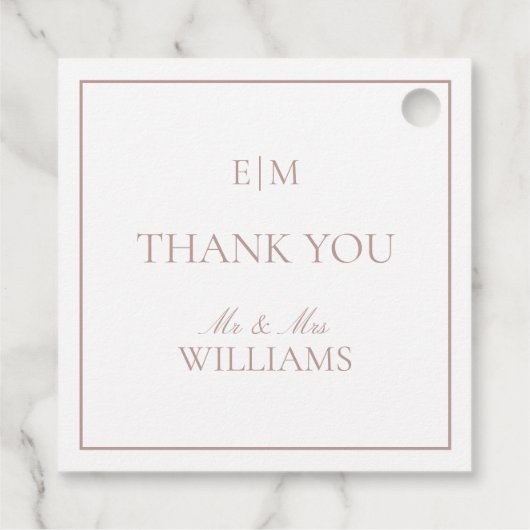 Modern Pink Monogram Vielen Dank Script Wedding Geschenkanhänger (Rückseite)