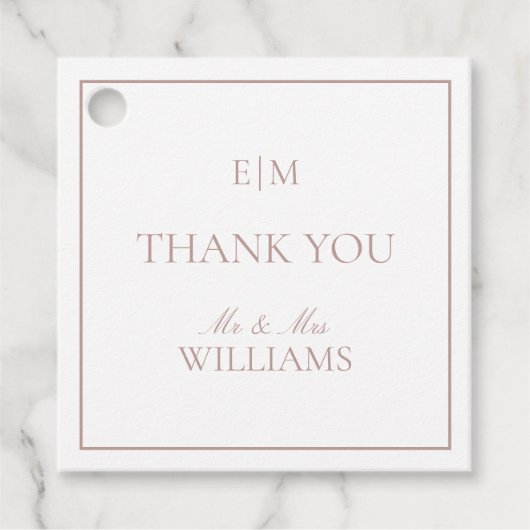 Modern Pink Monogram Vielen Dank Script Wedding Geschenkanhänger (Vorderseite)