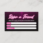 Modern Pink Neon Haare Salon Frische Pasta machen Empfehlungskarte (Vorderseite)