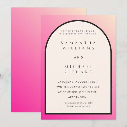 Modern Pink Ombre Arch Wedding Invitation - Custom Einladung (Vorne/Hinten)
