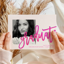 Modern Pink Ombre Typografie Foto Grad Party