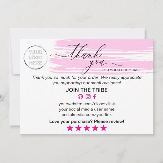 Modern Pink Online Shop Thank You Small Business Dankeskarte (Vorderseite)