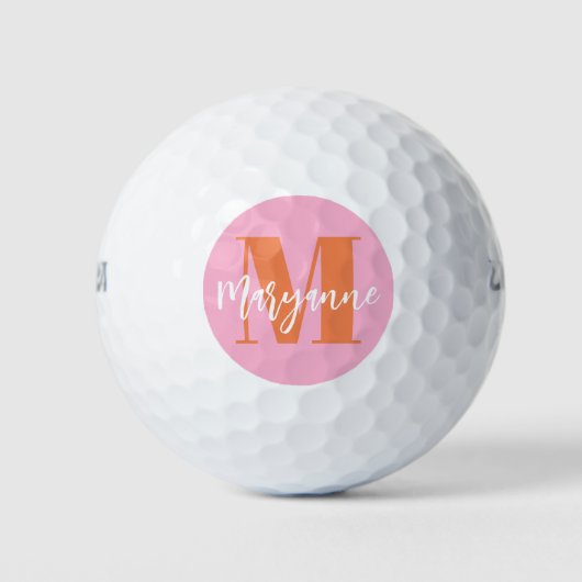 Modern Pink Orange BoId Initial Personalisiert Gol Golfball (Vorderseite)