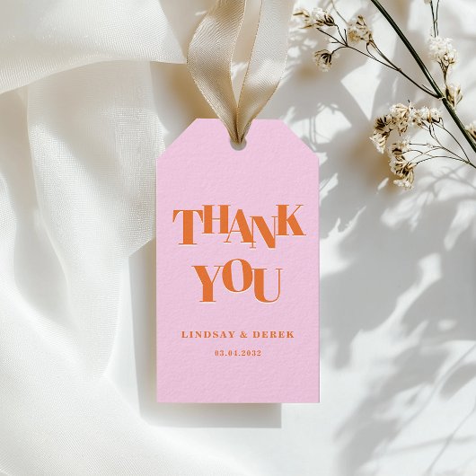 Modern Pink Orange Bold Font THANK YOU Wedding  Geschenkanhänger