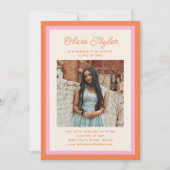 Modern Pink Orange Border Photo Graduation Party Einladung (Vorderseite)