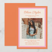 Modern Pink Orange Border Photo Graduation Party Einladung (Vorne/Hinten)