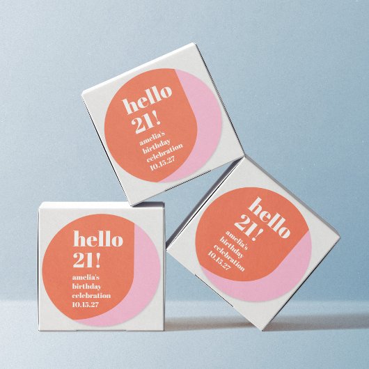 Modern Pink Orange Cute Bold 21st Birthday Custom Runder Aufkleber
