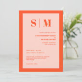 Modern pink orange Earth Tone Wedding Einladung (Stehend Vorderseite)