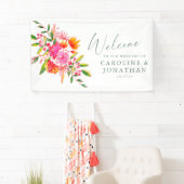 Modern Pink Orange Floral Custom Wedding Welcome Banner (Insitu)