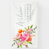 Modern Pink Orange Floral Custom Wedding Welcome Banner (Vertikal)