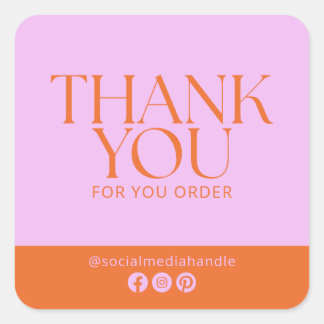 Modern Pink \ orange, Vielen Dank für Ihre Bestell Quadratischer Aufkleber
