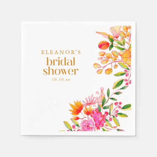 Modern Pink Orange Watercolor Flower Bridal Shower Serviette (Vorderseite)