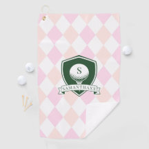 Modern Pink Pattern Green Golf Ball Name Monogram
