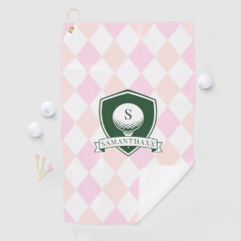 Modern Pink Pattern Green Golf Ball Name Monogram Golfhandtuch