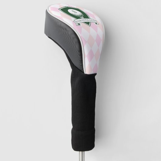 Modern Pink Pattern Green Golfer Name Monogram Golf Headcover (angewinkelt)