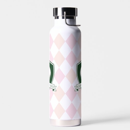 Modern Pink Pattern Green Golfer Name Monogram Trinkflasche (Links)